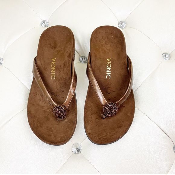 Vionic Shoes Vionic Flip Flops Wide 7 Flower Brown Poshmark